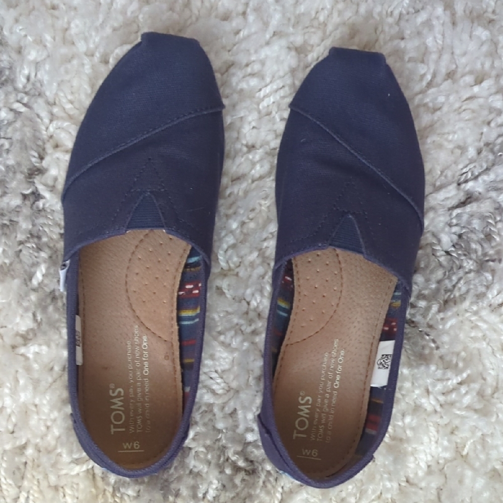 Toms Blue Canvas Flats with Elastic V Insert